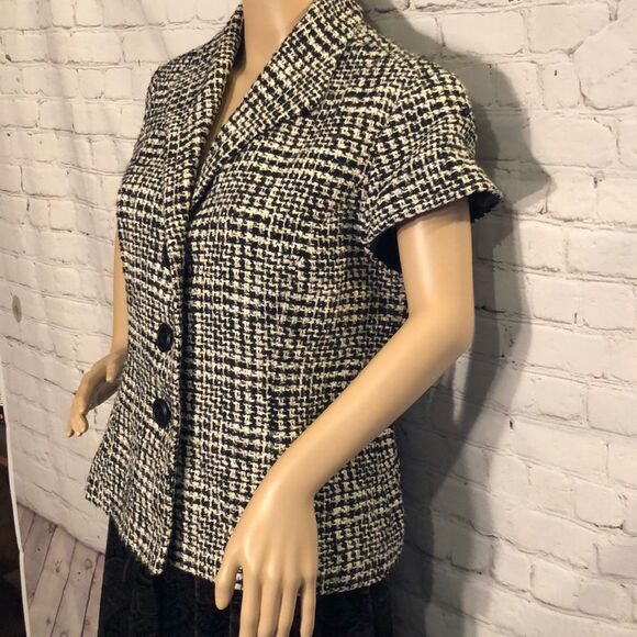 Coldwater Creek Tweed Boucle Black and White Short Sleeve Blazer Size 14 - Picture 4 of 8